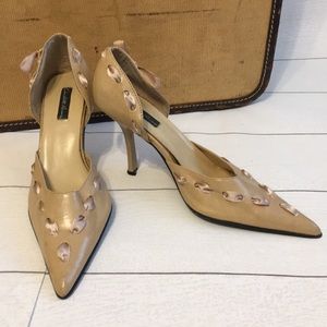 Charlotte Russe Tan with Pink Ribbon High Heel